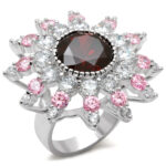 LOA458 - Rhodium Brass Ring with AAA Grade CZ  in Multi Color