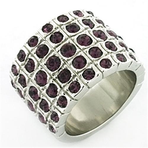 LOA659.jpg - LOA659 - Rhodium Brass Ring with Top Grade Crystal  in Amethyst