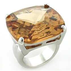 LOA679 - Rhodium Brass Ring with AAA Grade CZ  in Topaz