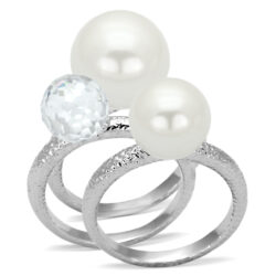 LOA834 - Rhodium Brass Ring with Synthetic Pearl in White