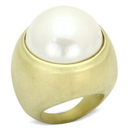 LOA835 - Matte Gold Brass Ring with Synthetic Pearl in White