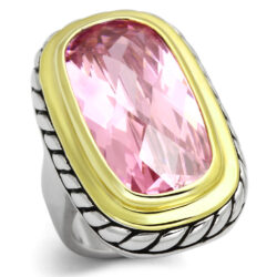 LOA841 - Reverse Two-Tone Brass Ring with AAA Grade CZ  in Rose