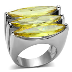 LOA850 - Rhodium Brass Ring with AAA Grade CZ  in Topaz