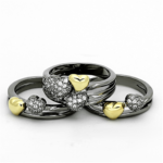 LOA875 - Gold+Ruthenium Brass Ring with AAA Grade CZ  in Clear