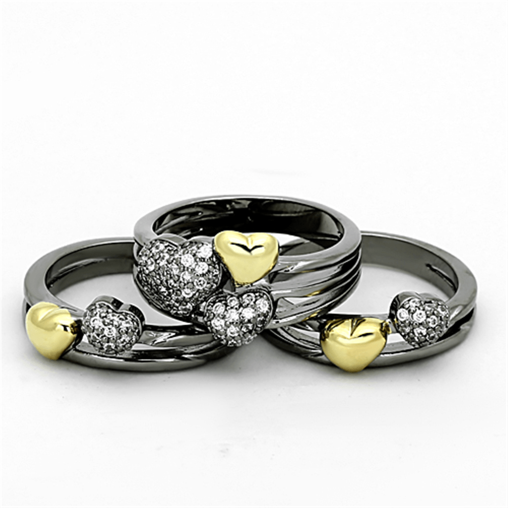 LOA875 - Gold+Ruthenium Brass Ring with AAA Grade CZ  in Clear