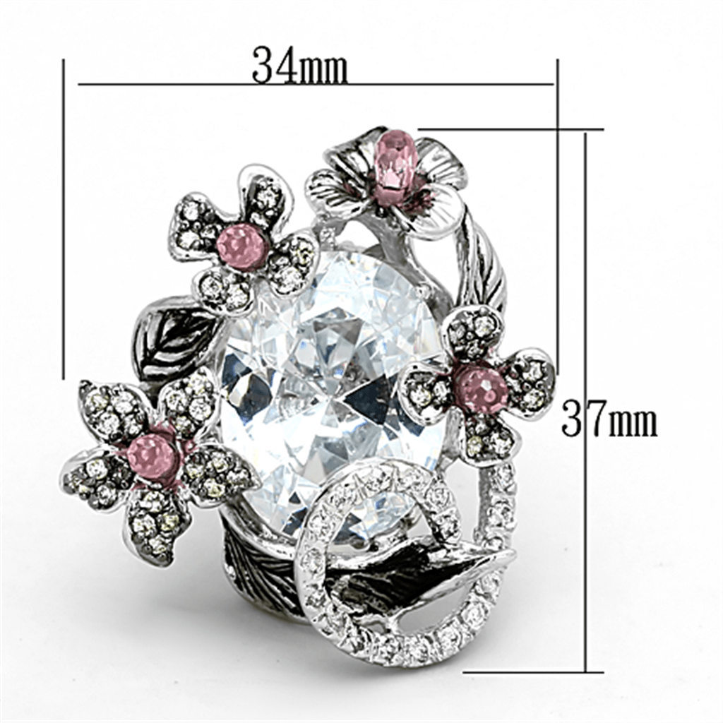 LOA877 - Rhodium + Ruthenium Brass Ring with AAA Grade CZ  in Multi Color