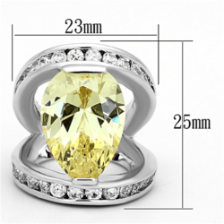 LOA925 - Rhodium Brass Ring with AAA Grade CZ  in Citrine Yellow