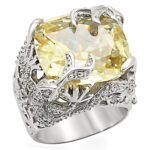 LOS335 - Rhodium 925 Sterling Silver Ring with AAA Grade CZ  in Citrine Yellow