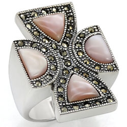 LOS458 - Antique Tone 925 Sterling Silver Ring with Precious Stone Conch in Rose