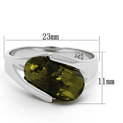 LOS654 - Rhodium 925 Sterling Silver Ring with AAA Grade CZ  in Olivine color