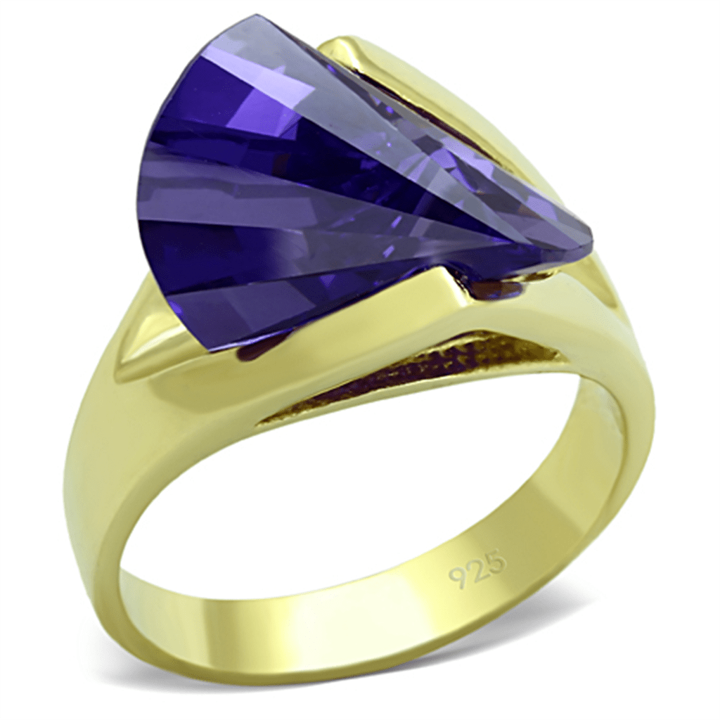 LOS656 - Gold 925 Sterling Silver Ring with AAA Grade CZ  in Tanzanite