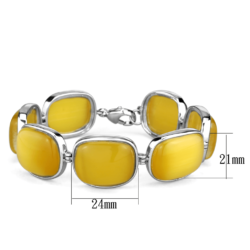 LOS763 - Rhodium 925 Sterling Silver Bracelet with Synthetic Cat Eye in Topaz