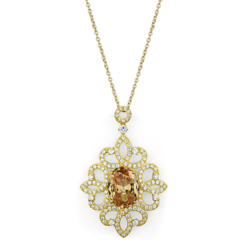 LOS784 - Gold 925 Sterling Silver Chain Pendant with AAA Grade CZ  in Champagne