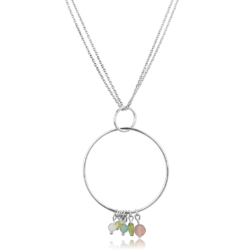 LOS796 - Silver 925 Sterling Silver Necklace with Synthetic Glass Bead in Multi Color