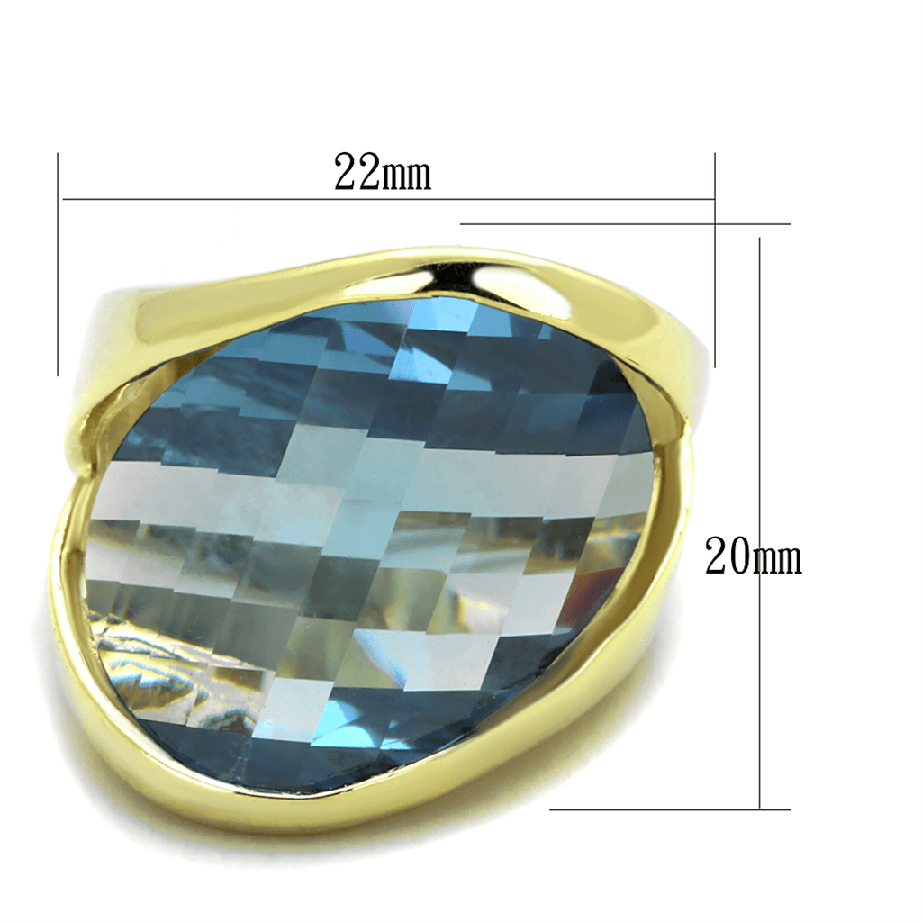 LOS826 - Gold 925 Sterling Silver Ring with Synthetic Synthetic Glass in Sea Blue