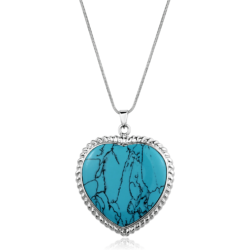 LOS861 - Silver 925 Sterling Silver Necklace with Synthetic Turquoise in Sea Blue