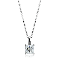 LOS894 - Rhodium 925 Sterling Silver Chain Pendant with AAA Grade CZ  in Clear