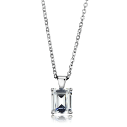 LOS896 - Rhodium 925 Sterling Silver Chain Pendant with AAA Grade CZ  in Clear