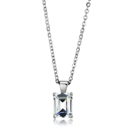 LOS897 - Rhodium 925 Sterling Silver Chain Pendant with AAA Grade CZ  in Clear