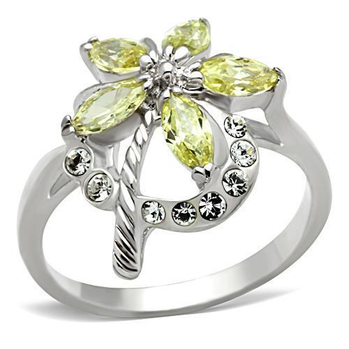 SS013 - Silver 925 Sterling Silver Ring with AAA Grade CZ  in Apple Green color