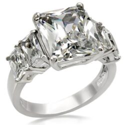 TK007 - High polished (no plating) Stainless Steel Ring with AAA Grade CZ  in Clear