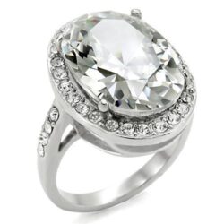 TK010 - High polished (no plating) Stainless Steel Ring with AAA Grade CZ  in Clear