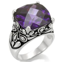 TK016 - High polished (no plating) Stainless Steel Ring with AAA Grade CZ  in Amethyst