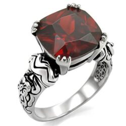 TK018 - High polished (no plating) Stainless Steel Ring with AAA Grade CZ  in Garnet