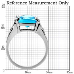 TK021 - High polished (no plating) Stainless Steel Ring with Synthetic Synthetic Glass in Sea Blue