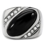 TK02214 - High polished (no plating) Stainless Steel Ring with Semi-Precious Agate in Jet