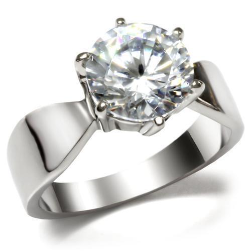 TK046 - High polished (no plating) Stainless Steel Ring with AAA Grade CZ  in Clear