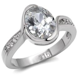 TK064 - High polished (no plating) Stainless Steel Ring with AAA Grade CZ  in Clear