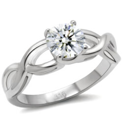 TK065 - High polished (no plating) Stainless Steel Ring with AAA Grade CZ  in Clear