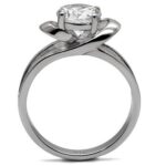 TK066 - High polished (no plating) Stainless Steel Ring with AAA Grade CZ  in Clear