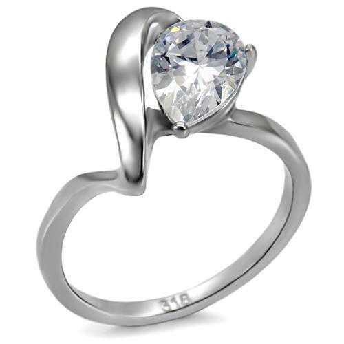 TK067 - High polished (no plating) Stainless Steel Ring with AAA Grade CZ  in Clear