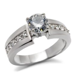 TK068 - High polished (no plating) Stainless Steel Ring with AAA Grade CZ  in Clear