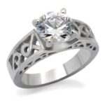 TK069 - High polished (no plating) Stainless Steel Ring with AAA Grade CZ  in Clear