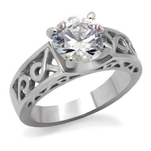 TK069 - High polished (no plating) Stainless Steel Ring with AAA Grade CZ  in Clear