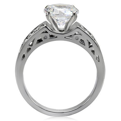 TK069 - High polished (no plating) Stainless Steel Ring with AAA Grade CZ  in Clear