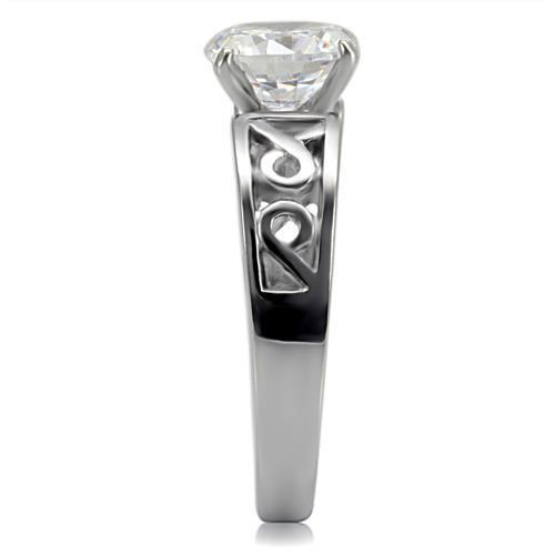 TK069 - High polished (no plating) Stainless Steel Ring with AAA Grade CZ  in Clear