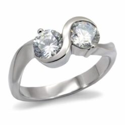 TK072 - High polished (no plating) Stainless Steel Ring with AAA Grade CZ  in Clear