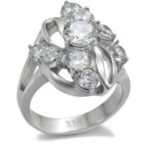 TK074 - High polished (no plating) Stainless Steel Ring with AAA Grade CZ  in Clear