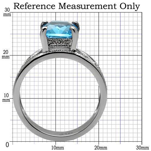 TK081 - High polished (no plating) Stainless Steel Ring with Synthetic Synthetic Glass in Sea Blue