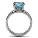 TK081 - High polished (no plating) Stainless Steel Ring with Synthetic Synthetic Glass in Sea Blue