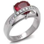 TK089 - High polished (no plating) Stainless Steel Ring with AAA Grade CZ  in Ruby