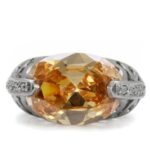 TK092 - High polished (no plating) Stainless Steel Ring with AAA Grade CZ  in Champagne