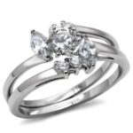 TK096 - High polished (no plating) Stainless Steel Ring with AAA Grade CZ  in Clear