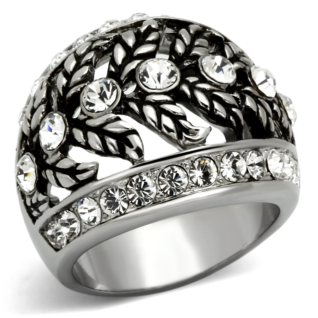 TK1015 - High polished (no plating) Stainless Steel Ring with Top Grade Crystal  in Clear