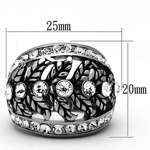 TK1015 - High polished (no plating) Stainless Steel Ring with Top Grade Crystal  in Clear