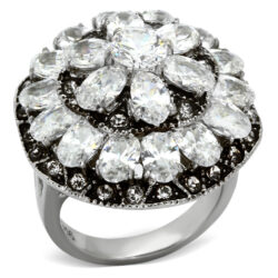 TK1016 - High polished (no plating) Stainless Steel Ring with AAA Grade CZ  in Clear